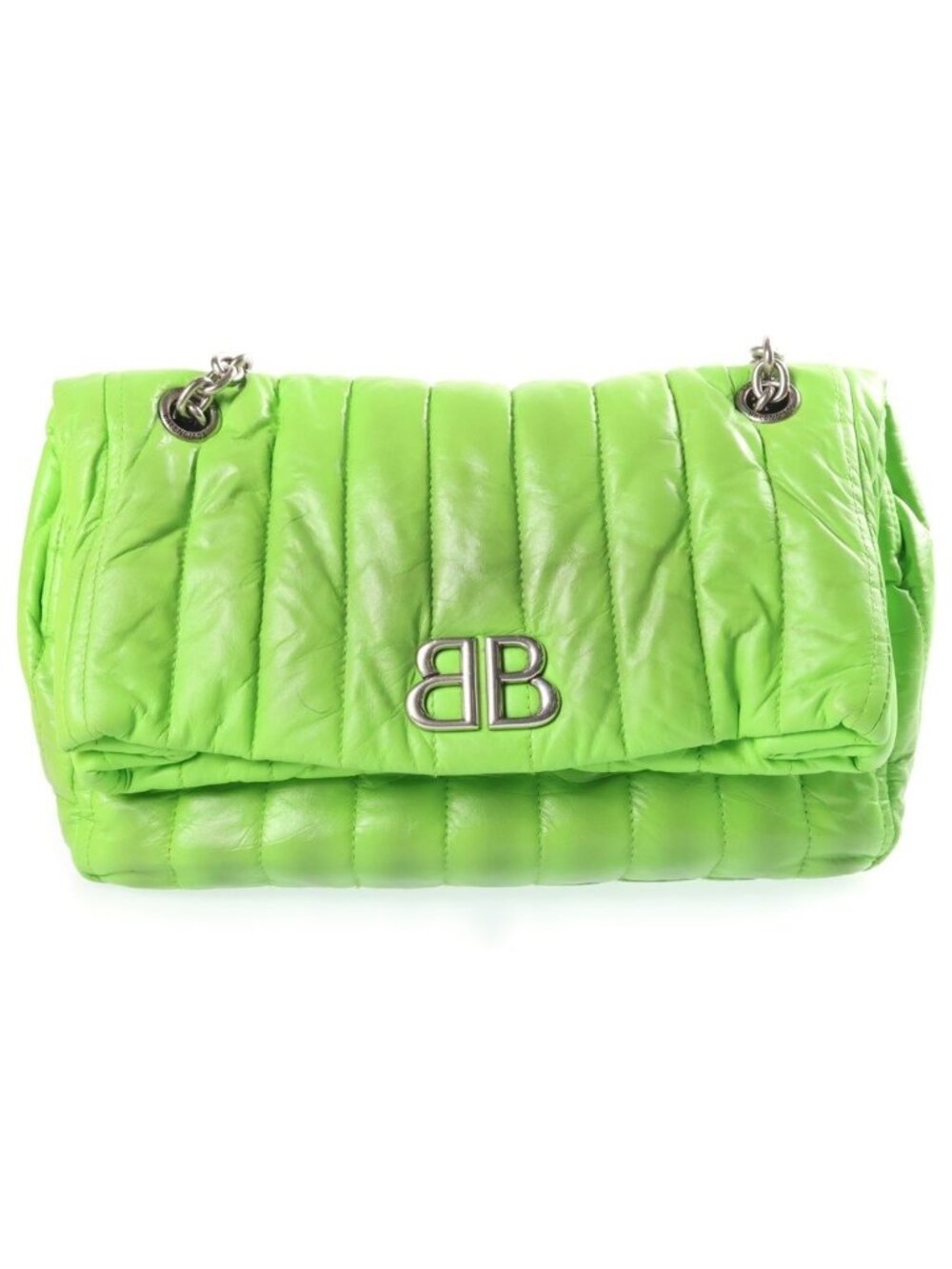 Balenciaga Monaco BB Logo Leather Chain Shoulder Bag Back Green